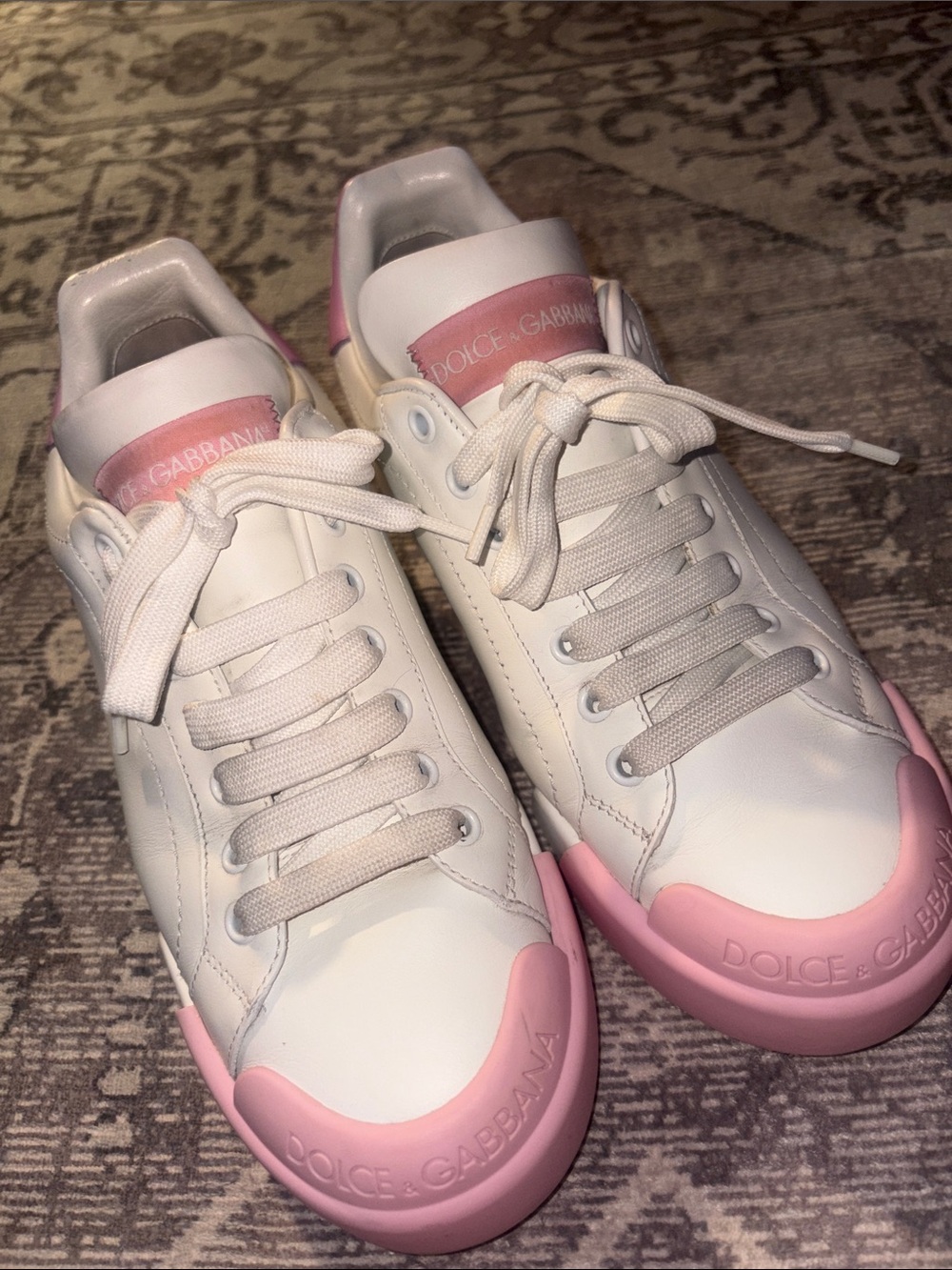 Dolce & Gabbana White Sneakers with Pink Accents